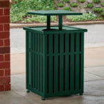 Steel. Powder coat. large capacity. commercial. waste. receptacle. recycle.