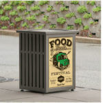 steel. logo. custom. waste. recycle. trash. outdoor. signage.